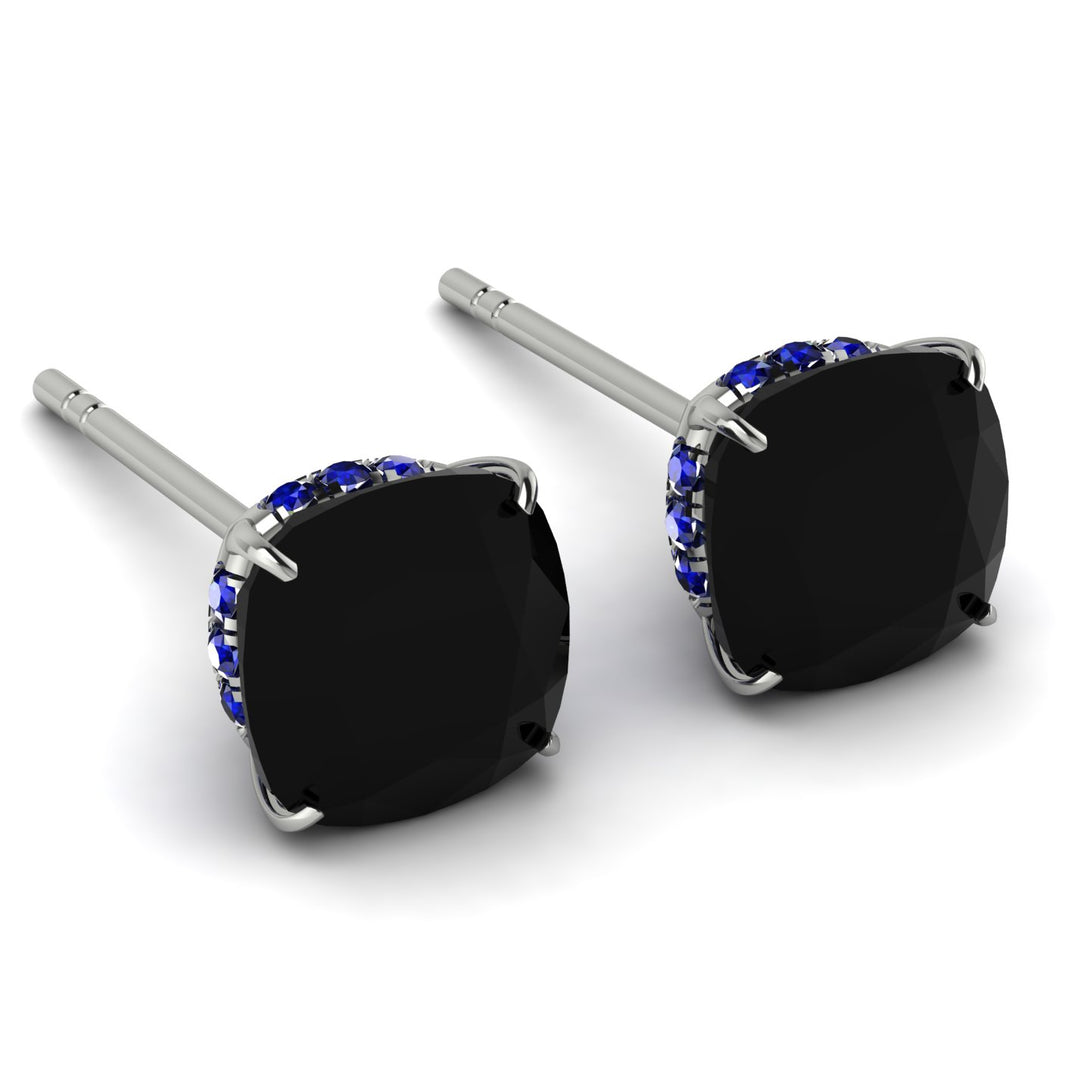 Hidden Halo Cushion Black Diamond Earrings - Alivia No. 69