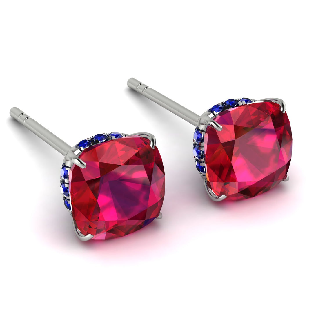 Hidden Halo Cushion Ruby Earrings - Alivia No. 72
