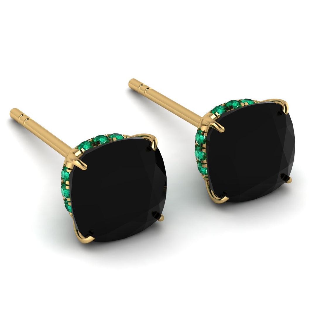 Hidden Halo Cushion Black Diamond Earrings - Alivia No. 22