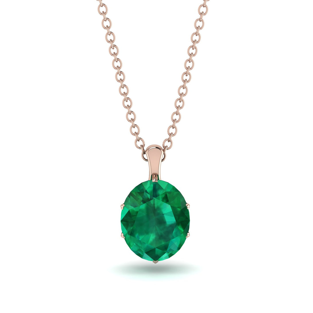Oval Emerald Hidden Halo Necklace - Gemma No. 35