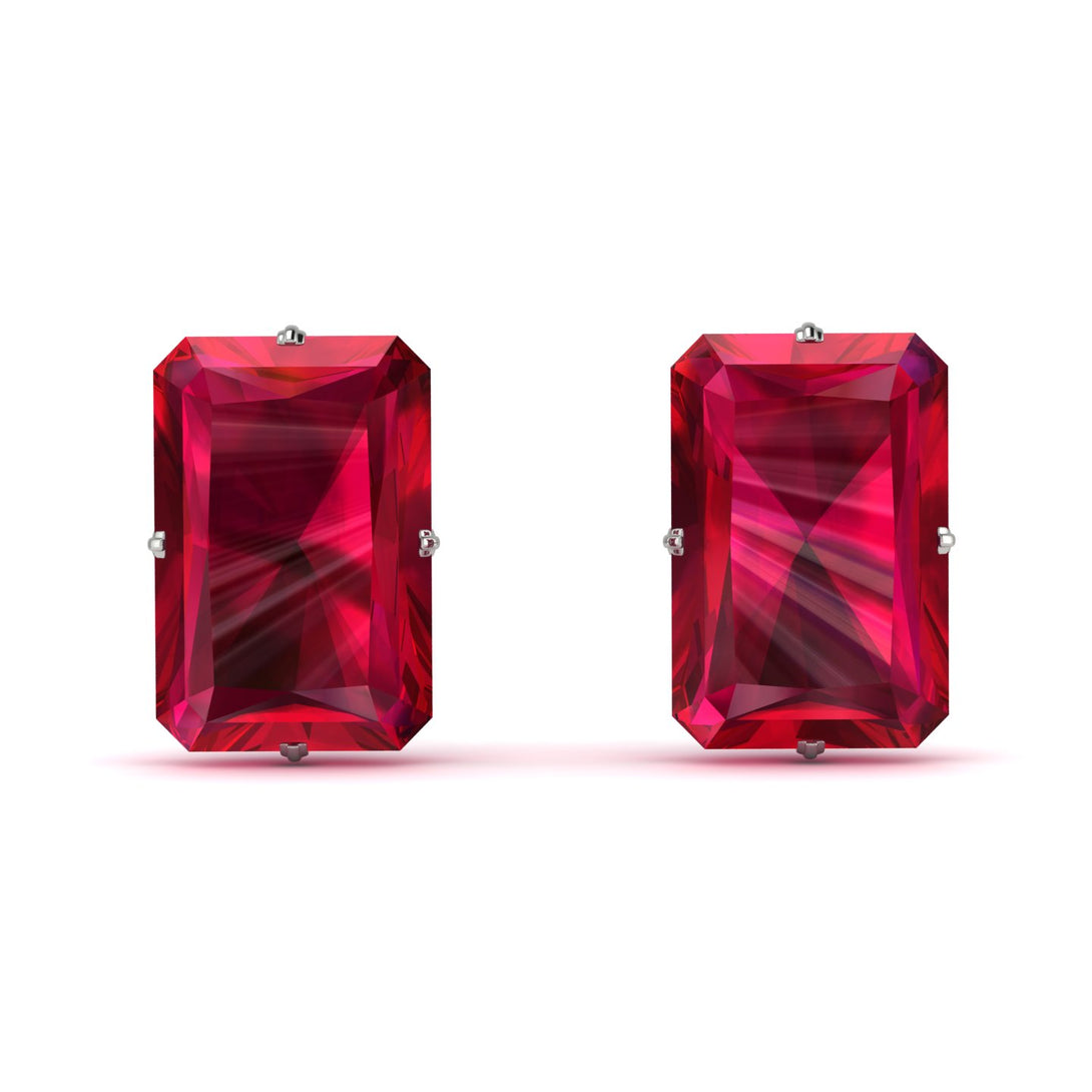 Hidden Halo Emerald Cut Ruby Earrings - Vanessa No. 12