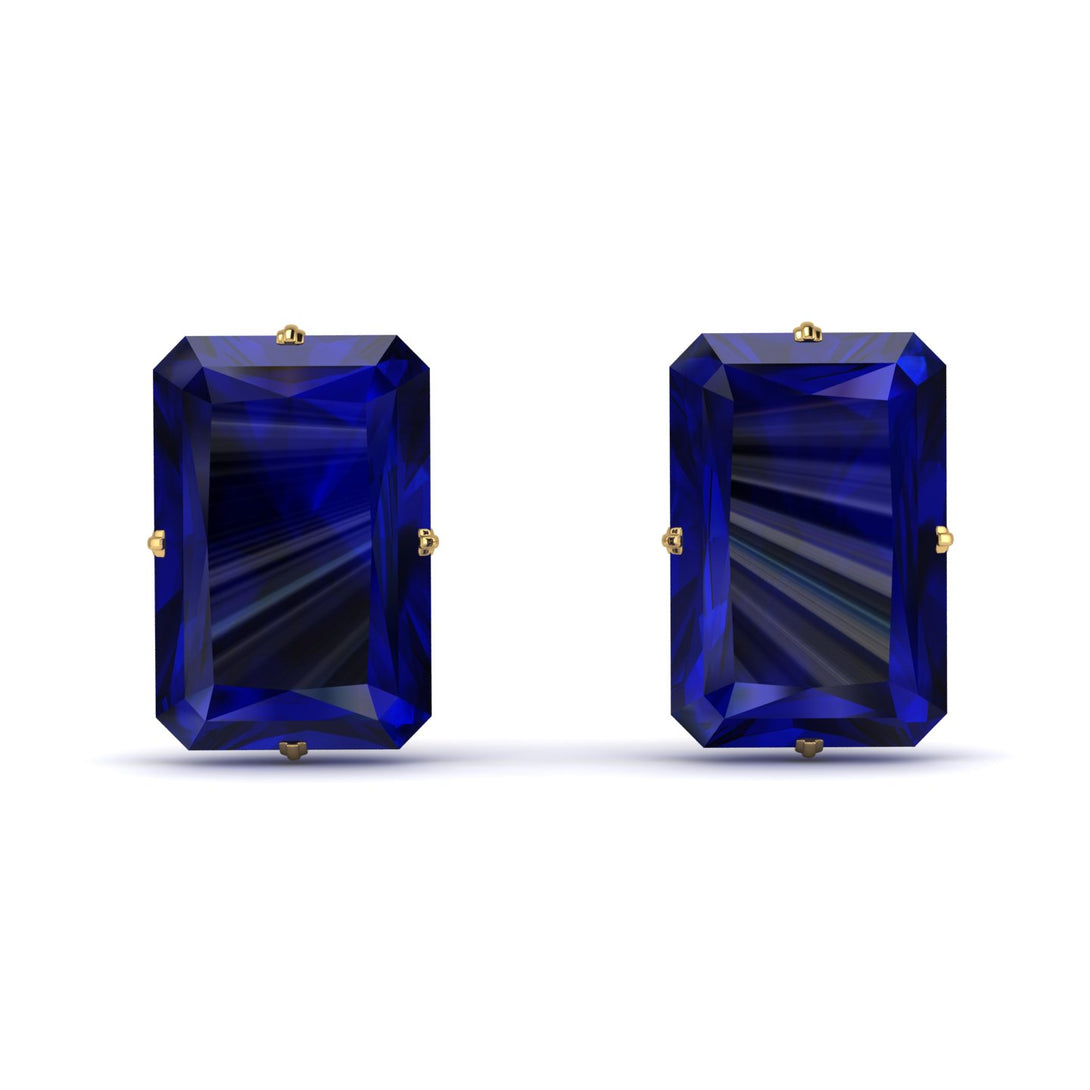 Hidden Halo Emerald Cut Sapphire Earrings - Vanessa No. 73