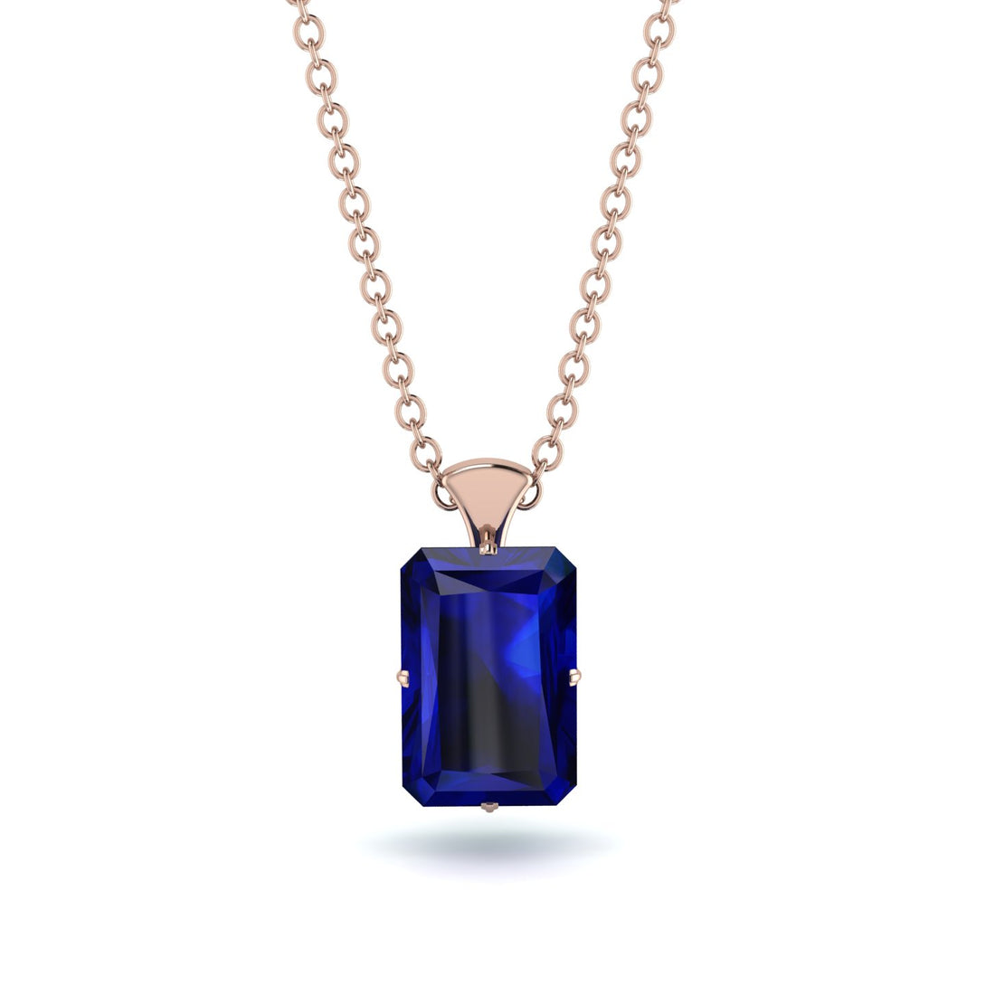 Hidden Halo Emerald Cut Sapphire Necklace - Vanessa No. 29