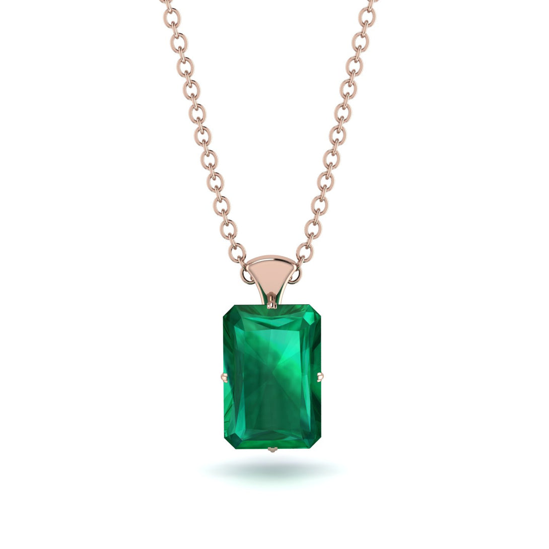 Hidden Halo Emerald Cut Emerald Necklace - Vanessa No. 65