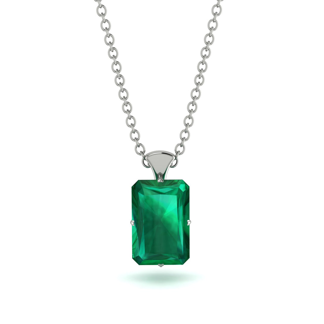 Hidden Halo Emerald Cut Emerald Necklace - Vanessa No. 21