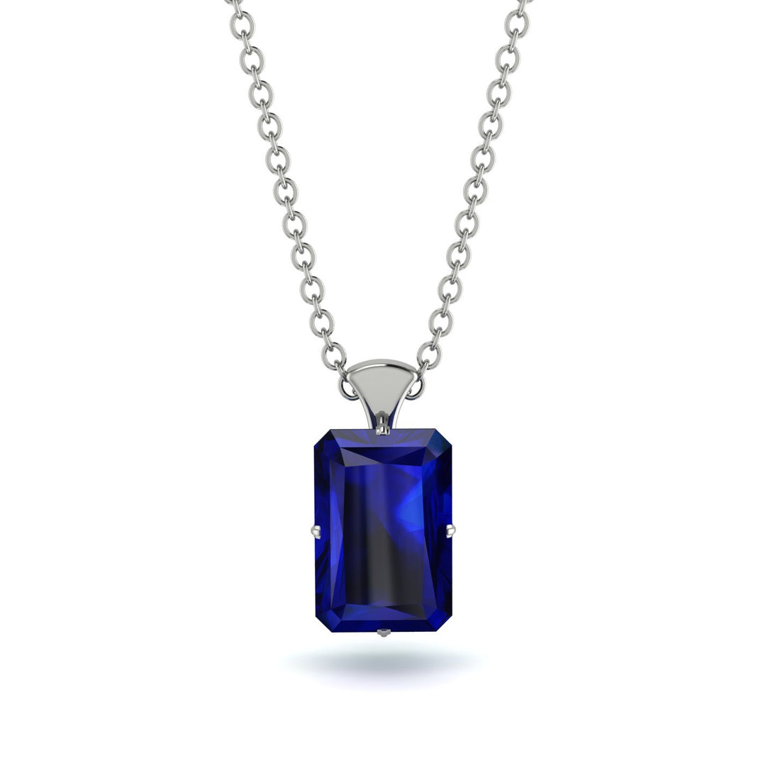 Hidden Halo Emerald Cut Sapphire Necklace - Vanessa No. 30