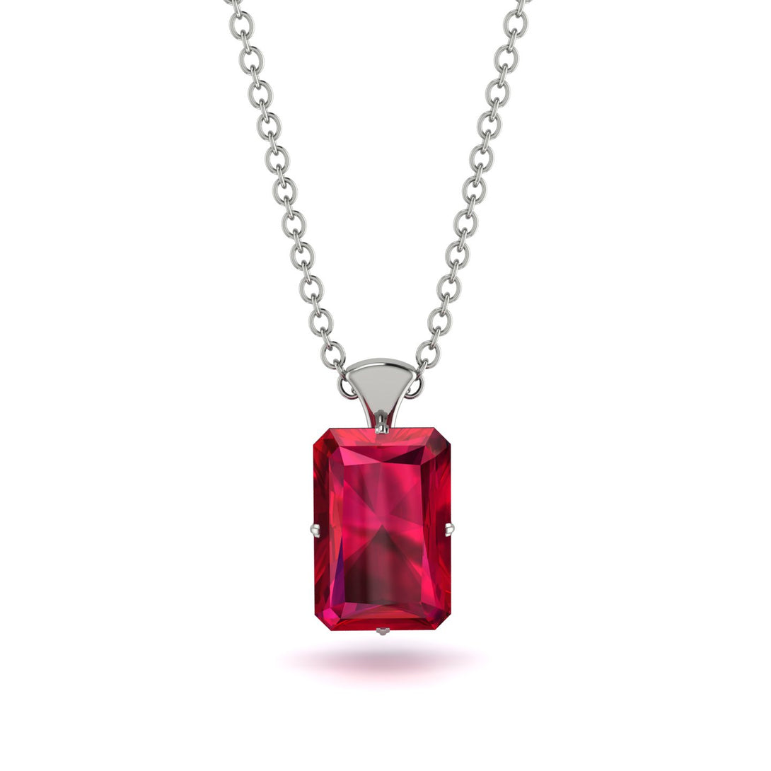 Hidden Halo Emerald Cut Ruby Necklace - Vanessa No. 72