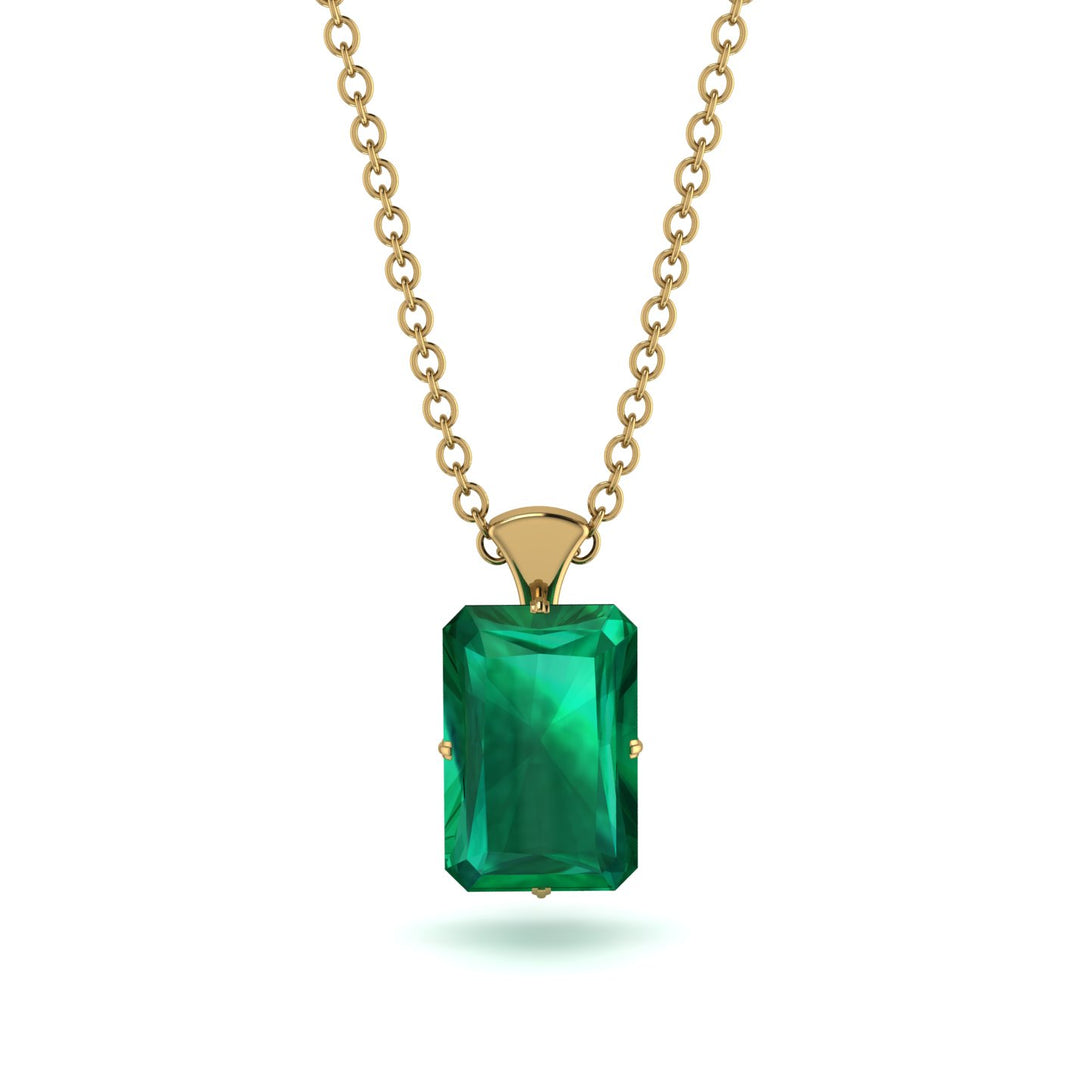Hidden Halo Emerald Cut Emerald Necklace - Vanessa No. 19