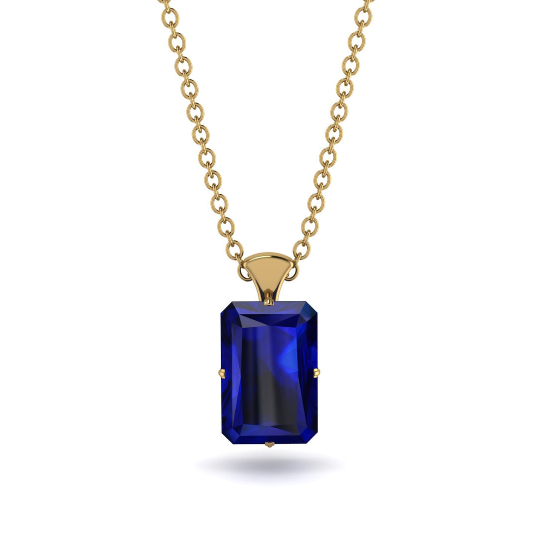 Hidden Halo Emerald Cut Sapphire Necklace - Vanessa No. 43