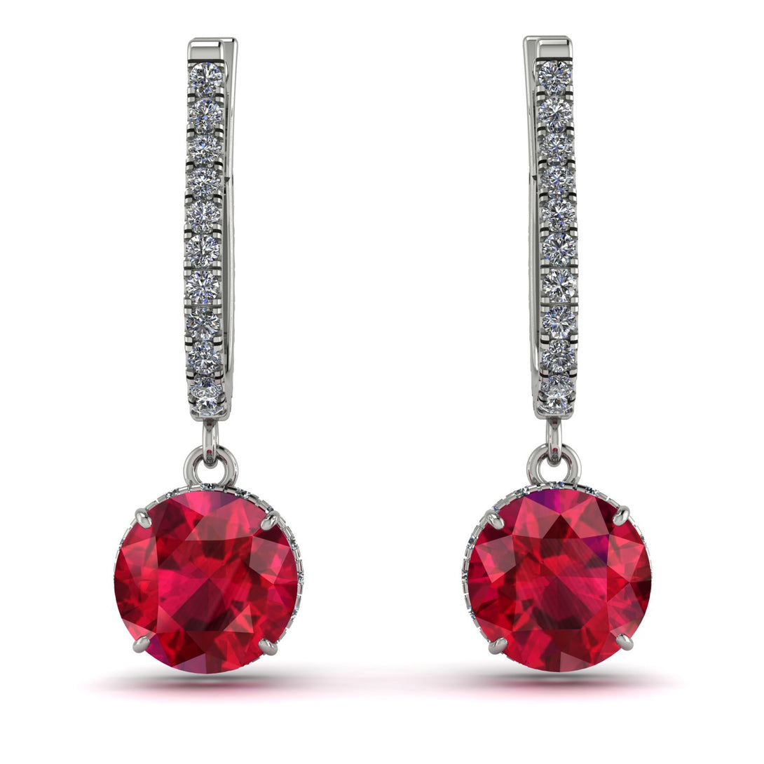 Ruby Dangle Earrings With Hidden Halo - Adaline No. 12