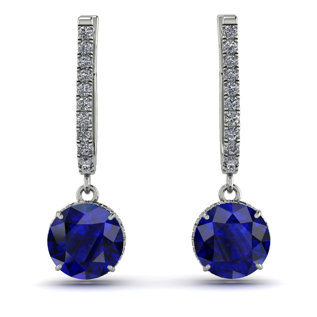 Sapphire Dangle Earrings With Hidden Halo - Adaline No. 15