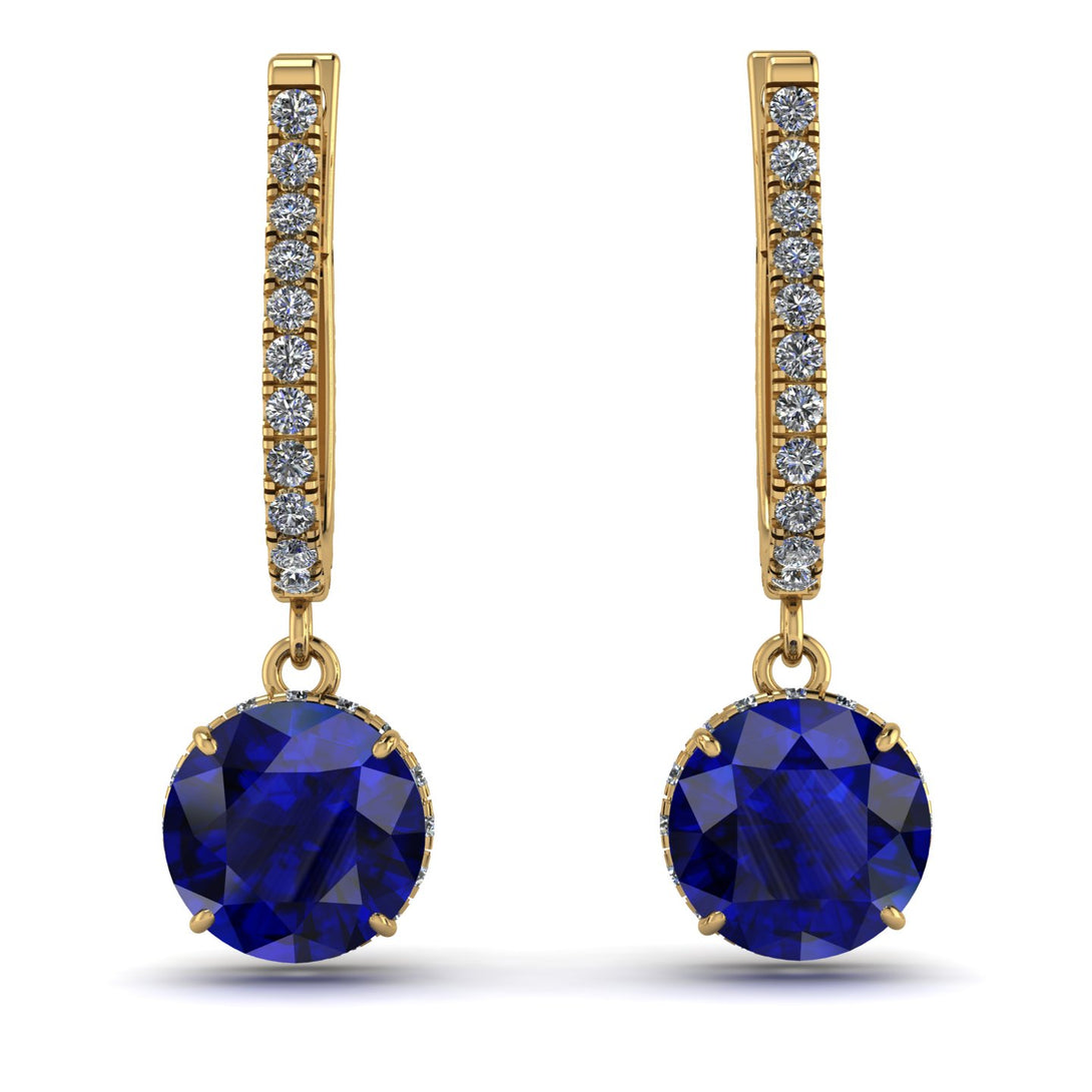 Sapphire Dangle Earrings With Hidden Halo - Adaline No. 13