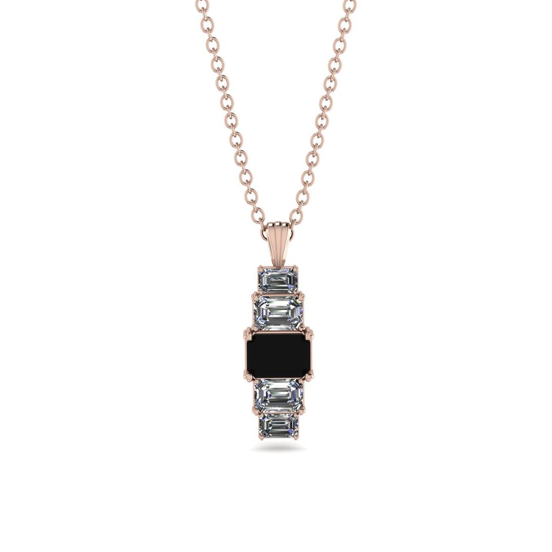Emerald Cut Black Diamond Stairs Necklace - Briella No. 8