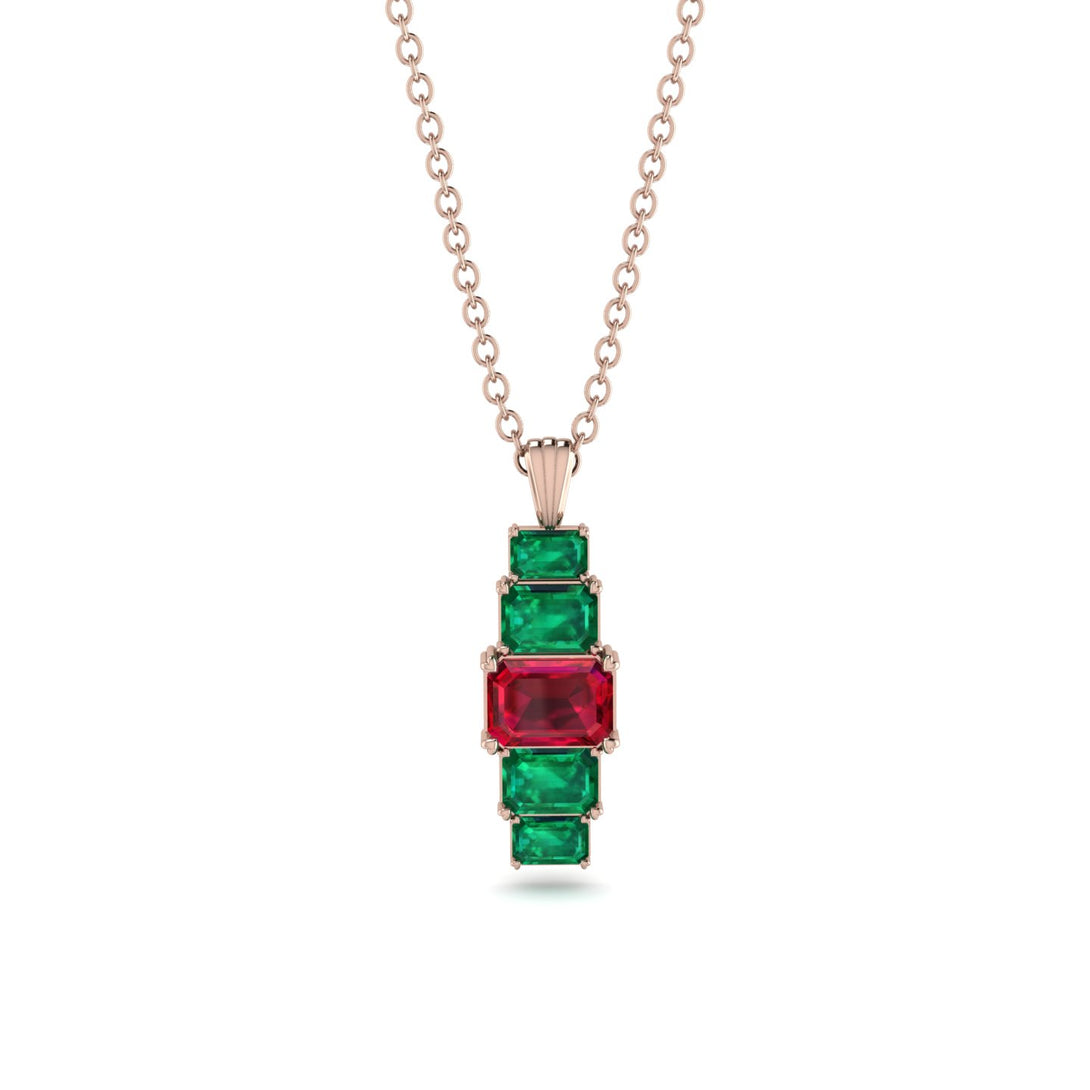 Emerald Cut Ruby Stairs Necklace - Briella No. 26