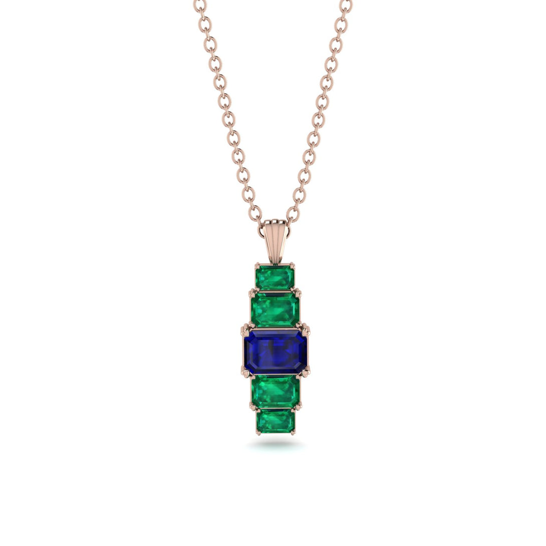 Emerald Cut Sapphire Stairs Necklace - Briella No. 29