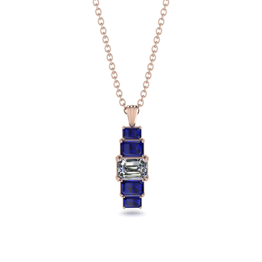 Emerald Cut Diamond Stairs Necklace - Briella No. 62