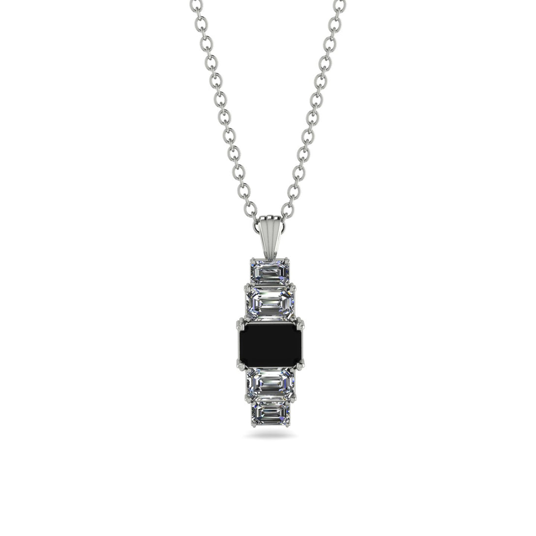 Emerald Cut Black Diamond Stairs Necklace - Briella No. 9