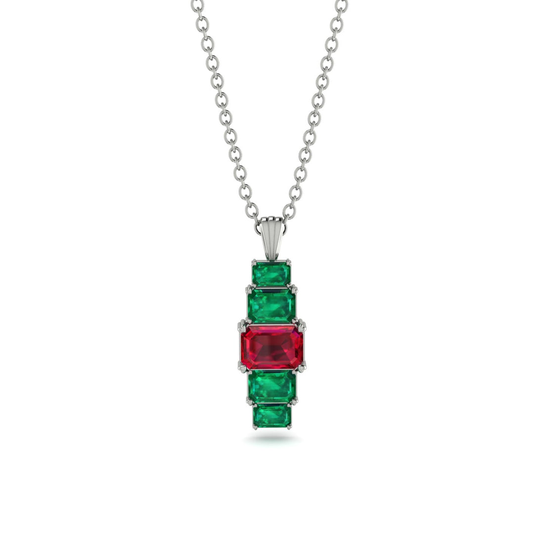 Emerald Cut Ruby Stairs Necklace - Briella No. 27