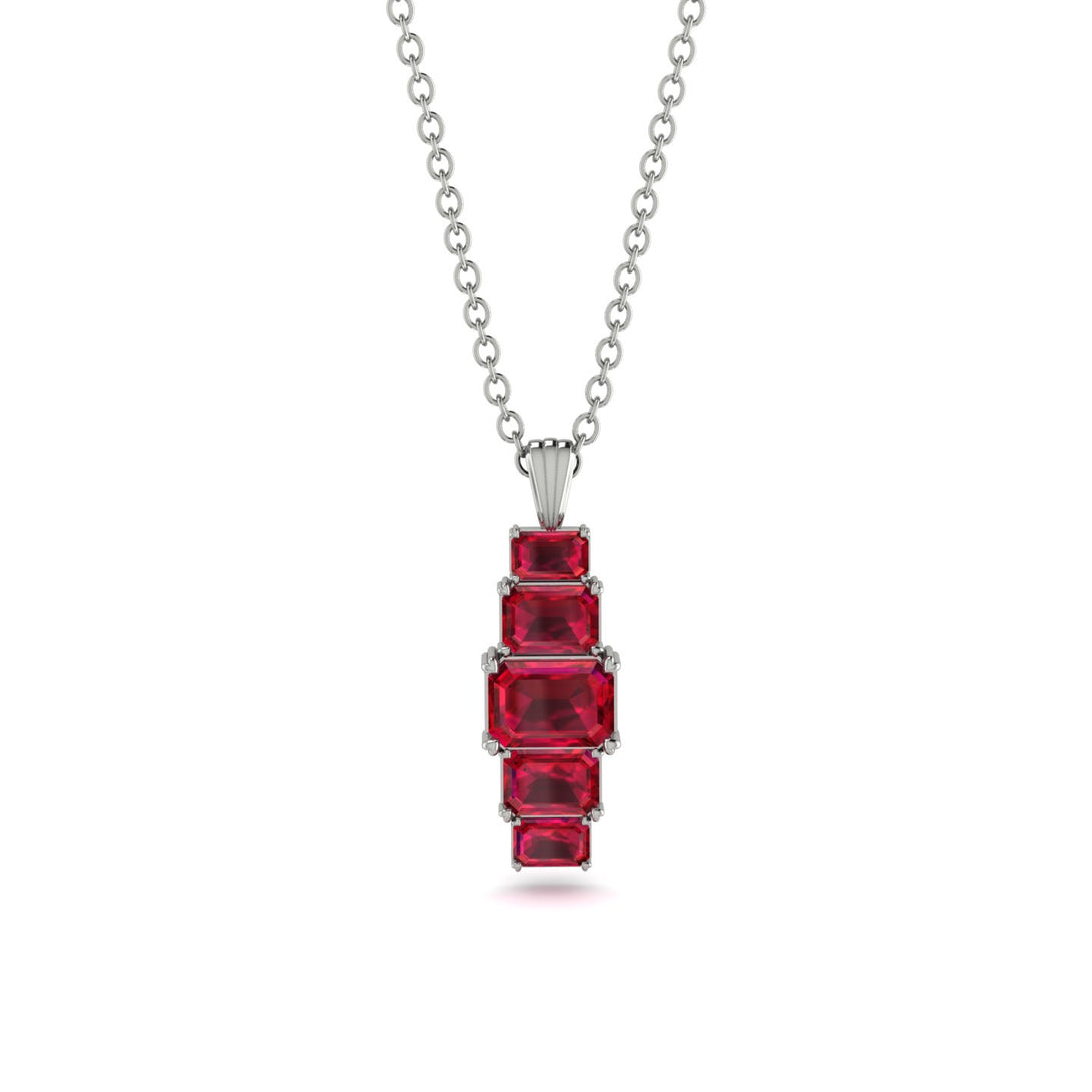 Emerald Cut Ruby Stairs Necklace - Briella No. 57