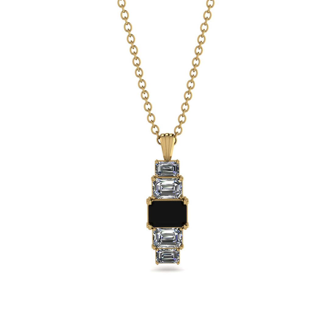 Emerald Cut Black Diamond Stairs Necklace - Briella No. 7