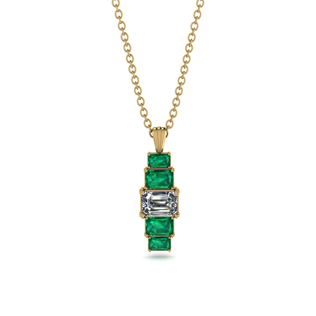 Emerald Cut Diamond Stairs Necklace - Briella No. 16