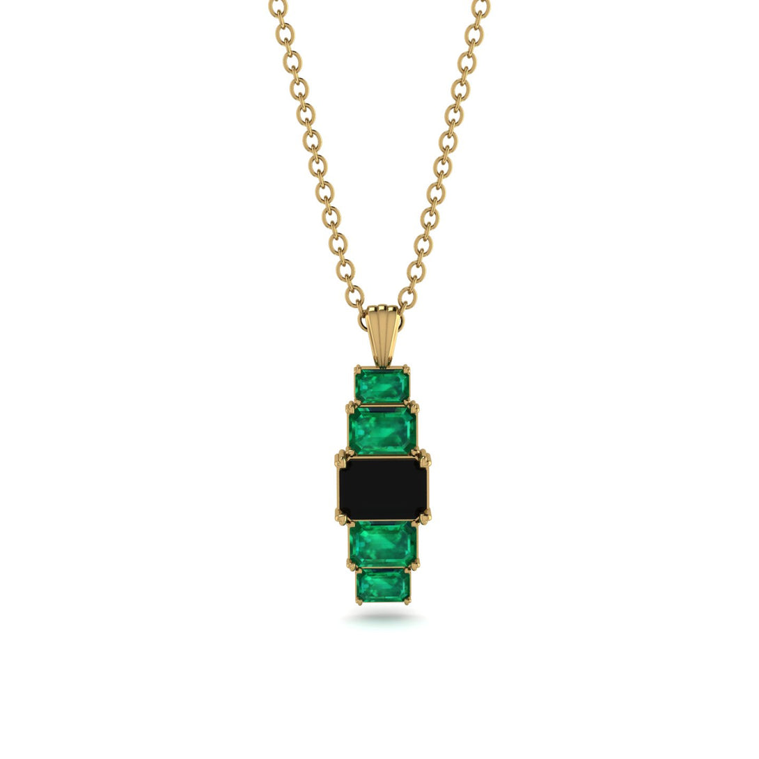 Emerald Cut Black Diamond Stairs Necklace - Briella No. 22