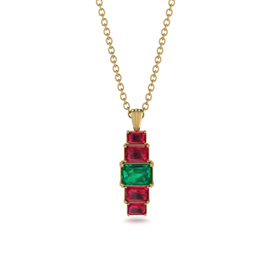 Emerald Cut Emerald Stairs Necklace - Briella No. 49