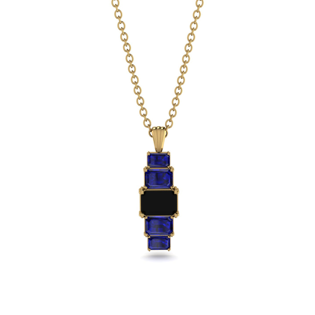 Emerald Cut Black Diamond Stairs Necklace - Briella No. 67