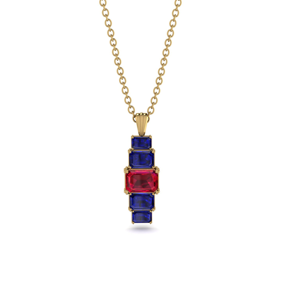 Emerald Cut Ruby Stairs Necklace - Briella No. 70