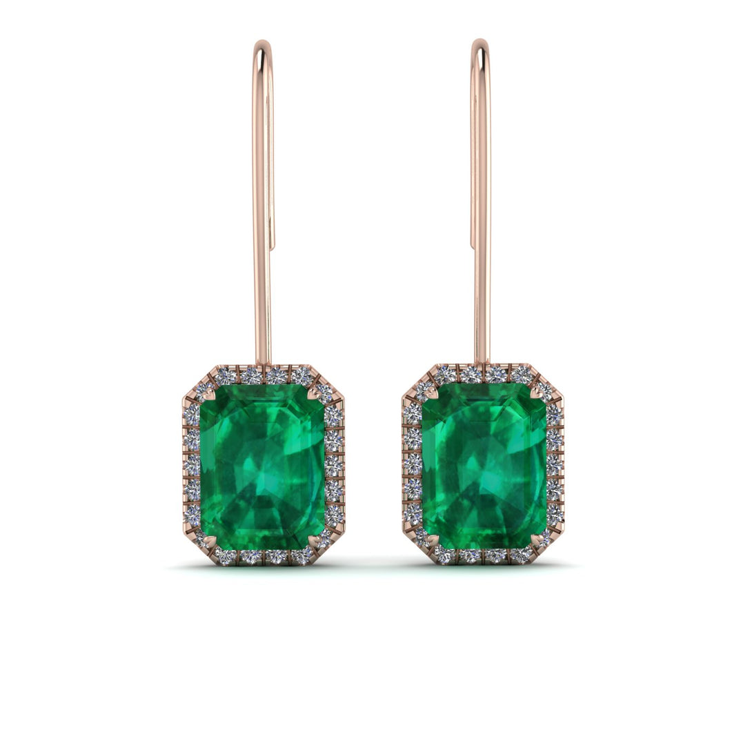Halo Emerald Cut Emerald Earrings - Izabella No. 5