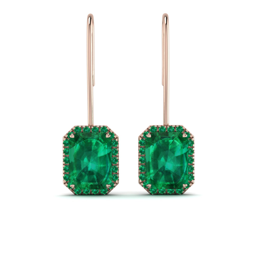 Halo Emerald Cut Emerald Earrings - Izabella No. 20