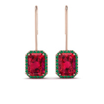 Halo Emerald Cut Ruby Earrings - Izabella No. 26 image 1