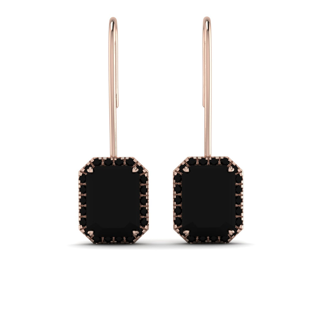 Halo Emerald Cut Black Diamond Earrings - Izabella No. 38