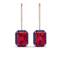 Halo Emerald Cut Ruby Earrings - Izabella No. 71 image 1