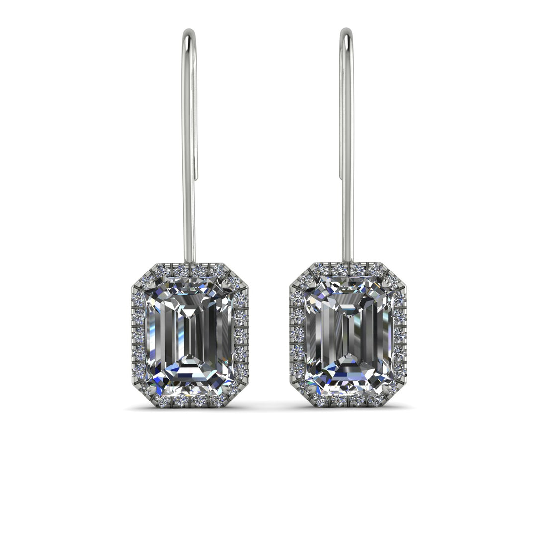Halo Emerald Cut Diamond Earrings - Izabella No. 3