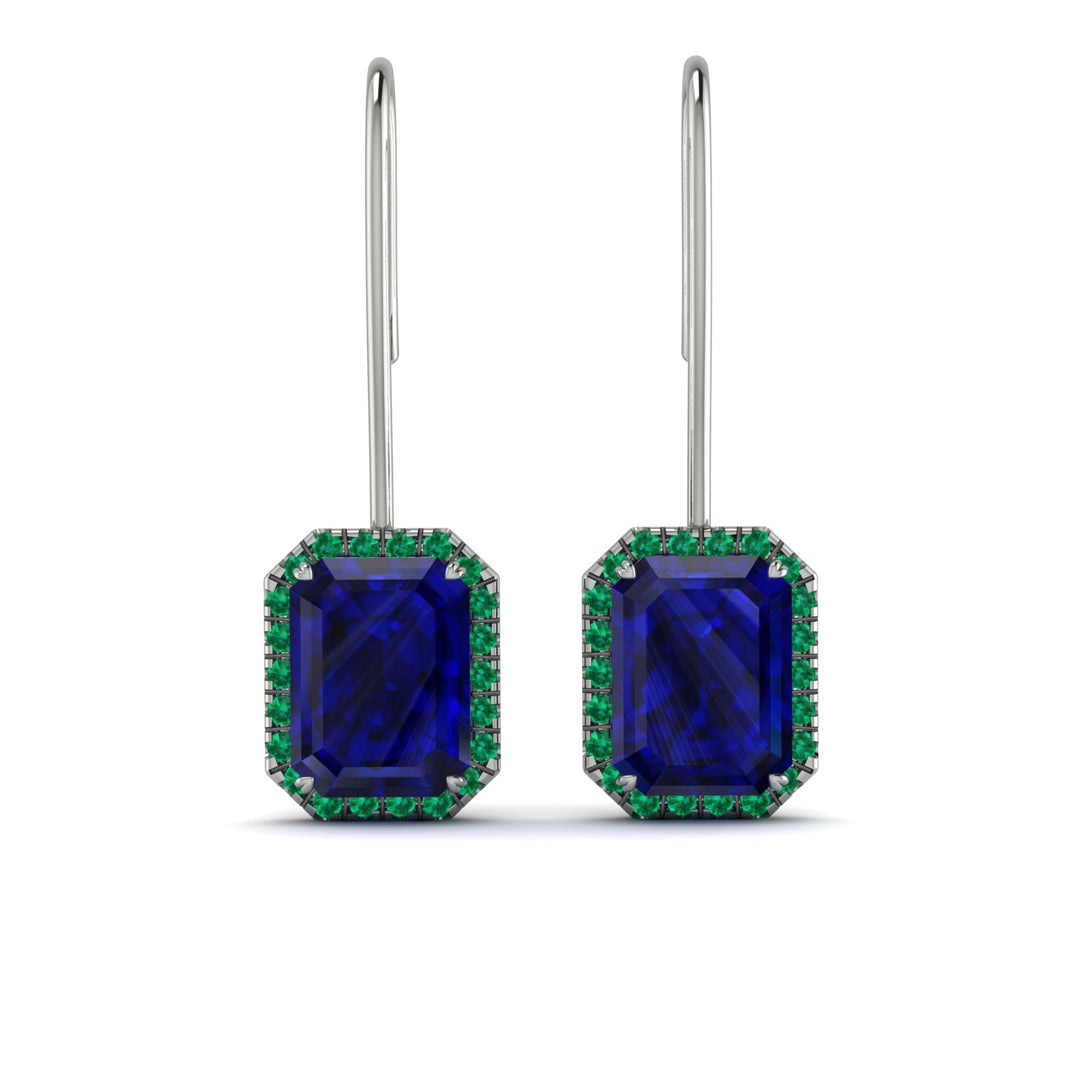 Halo Emerald Cut Sapphire Earrings - Izabella No. 30