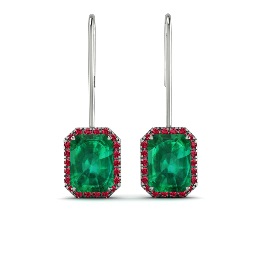 Halo Emerald Cut Emerald Earrings - Izabella No. 51