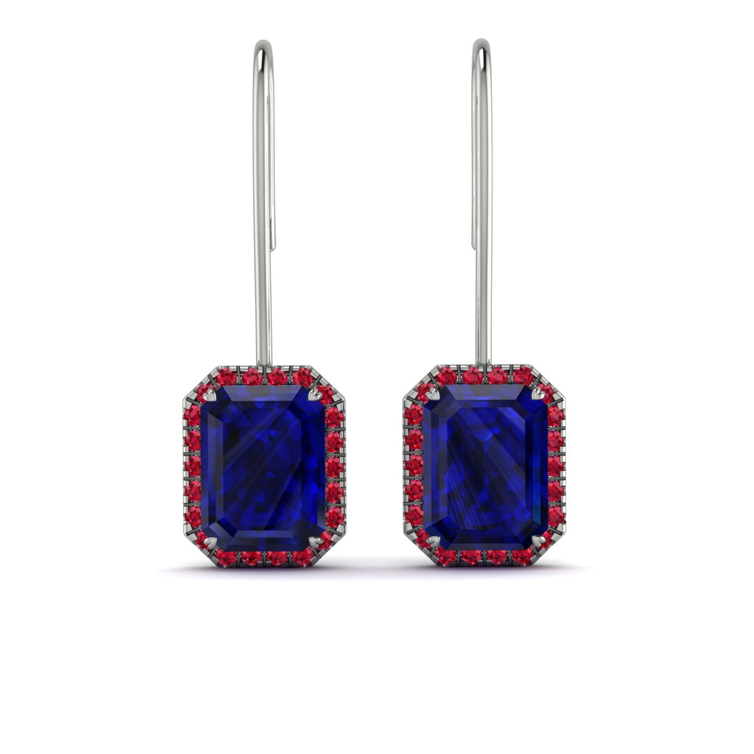 Halo Emerald Cut Sapphire Earrings - Izabella No. 60