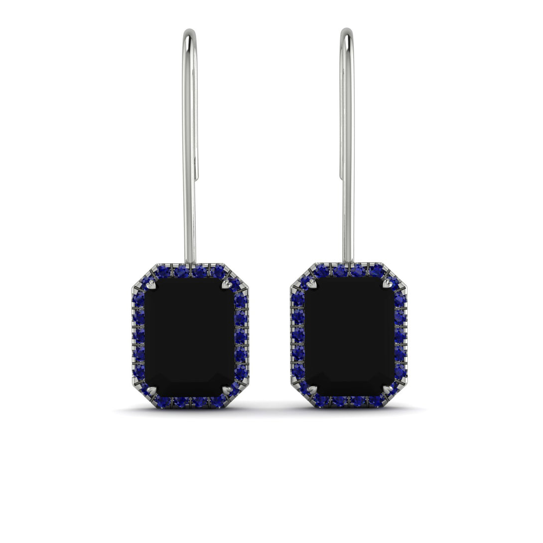 Halo Emerald Cut Black Diamond Earrings - Izabella No. 69