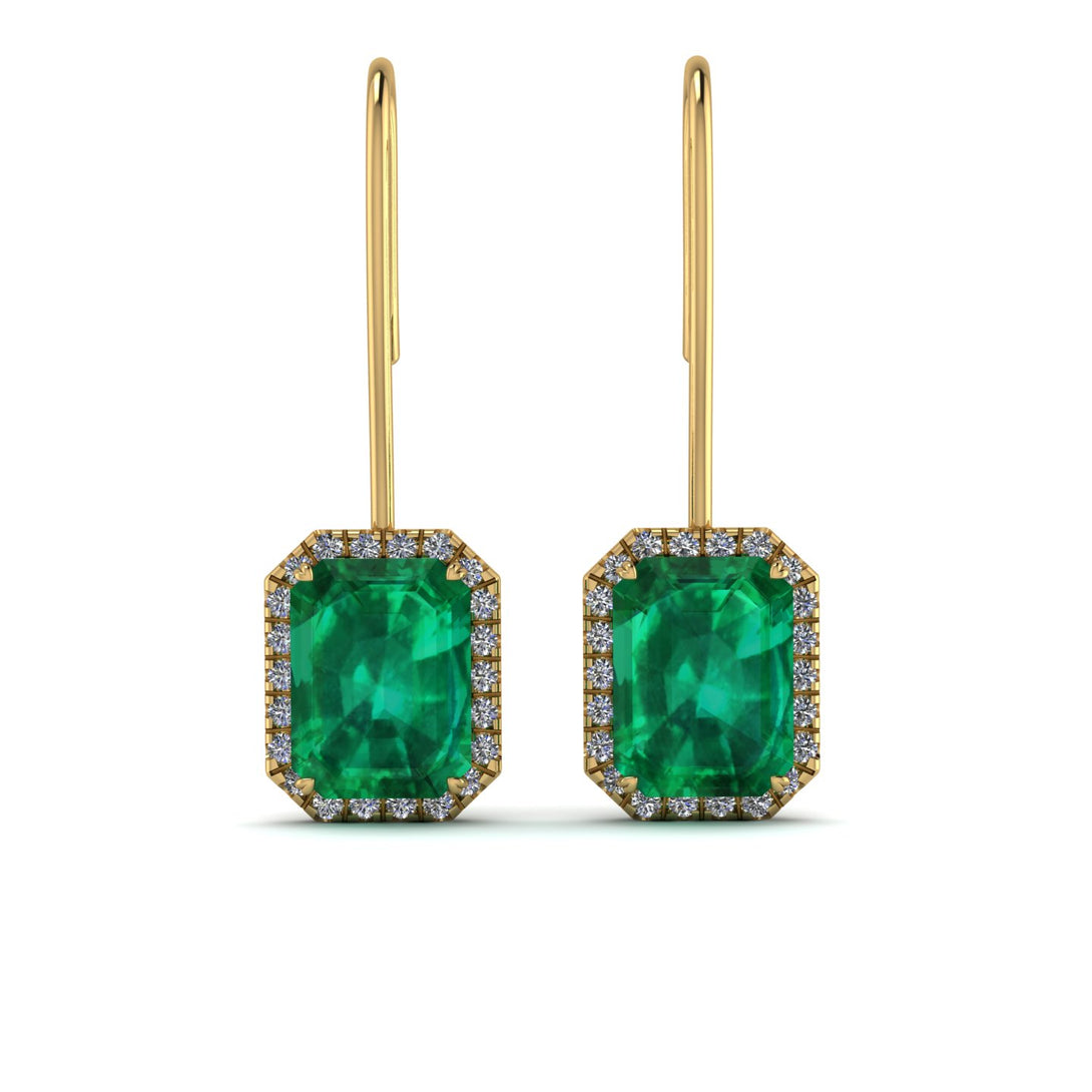 Halo Emerald Cut Emerald Earrings - Izabella No. 4
