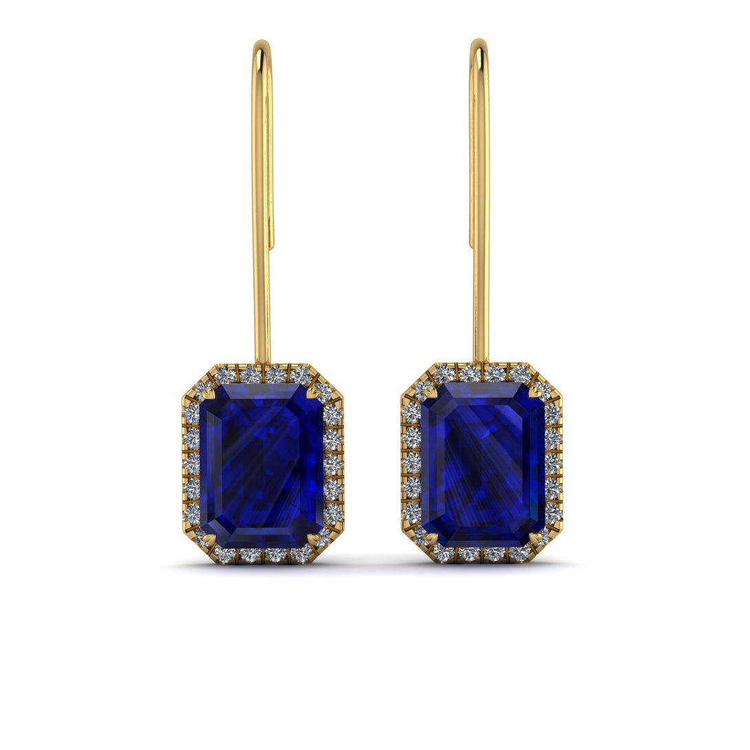 Halo Emerald Cut Sapphire Earrings - Izabella No. 13