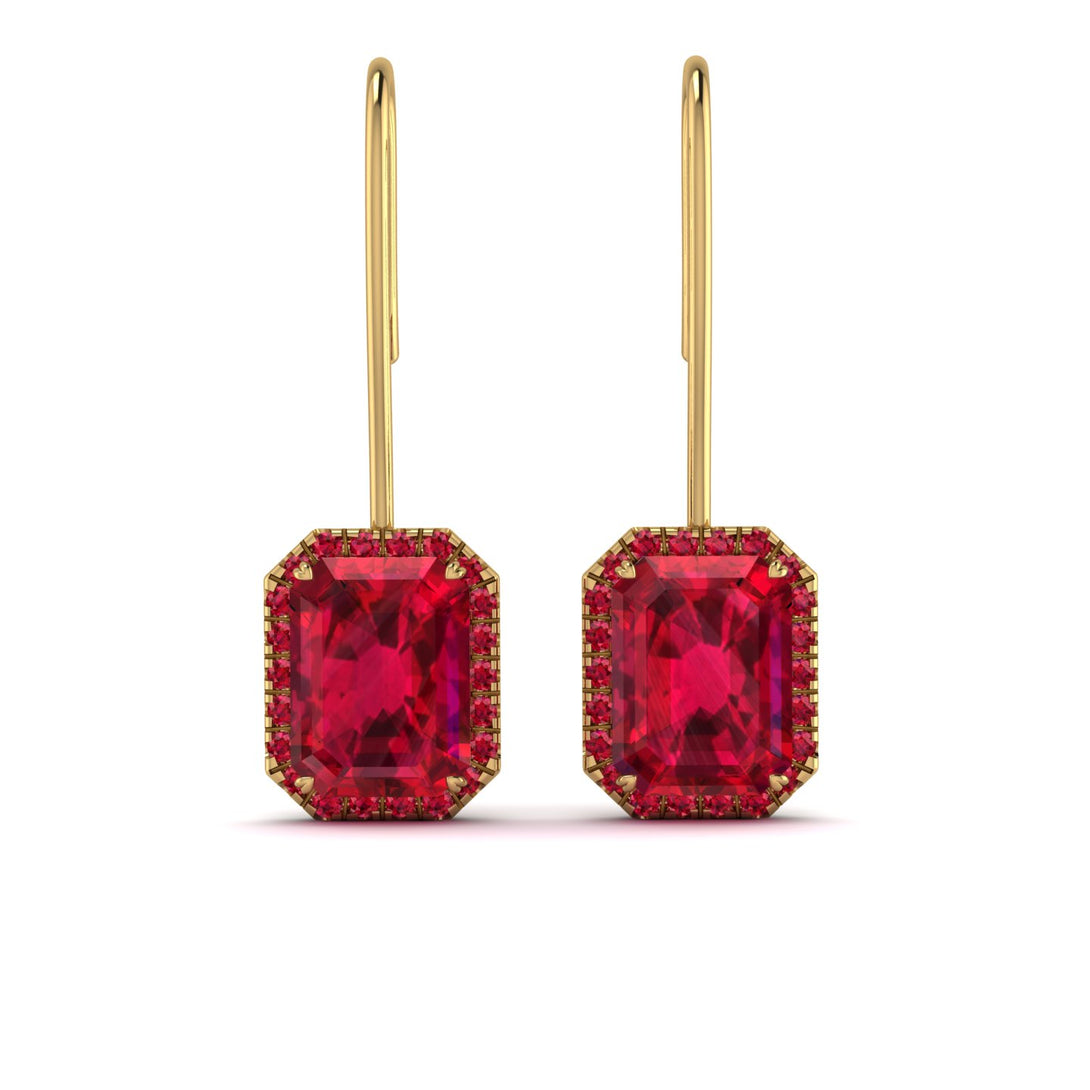 Halo Emerald Cut Ruby Earrings - Izabella No. 55