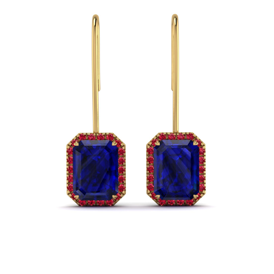 Halo Emerald Cut Sapphire Earrings - Izabella No. 58