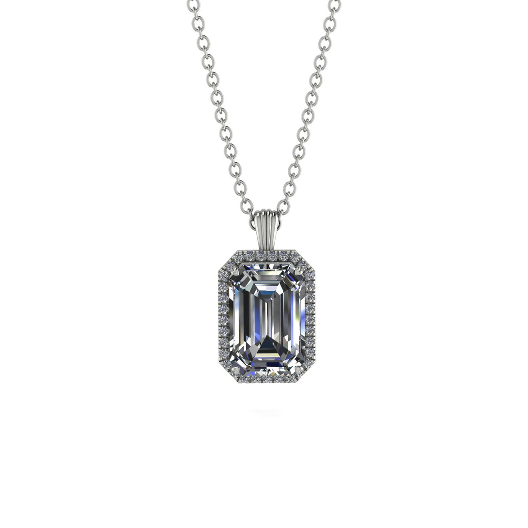Halo Emerald Cut Diamond Necklace - Izabella No. 3