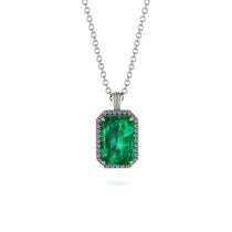 Halo Emerald Cut Emerald Necklace - Izabella No. 6 image 1