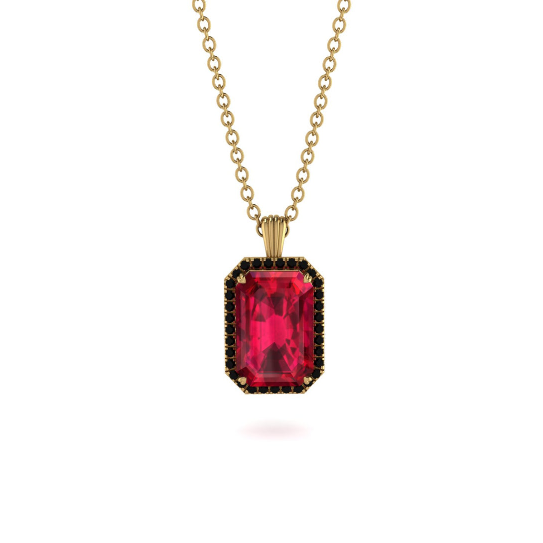 Halo Emerald Cut Ruby Necklace - Izabella No. 40