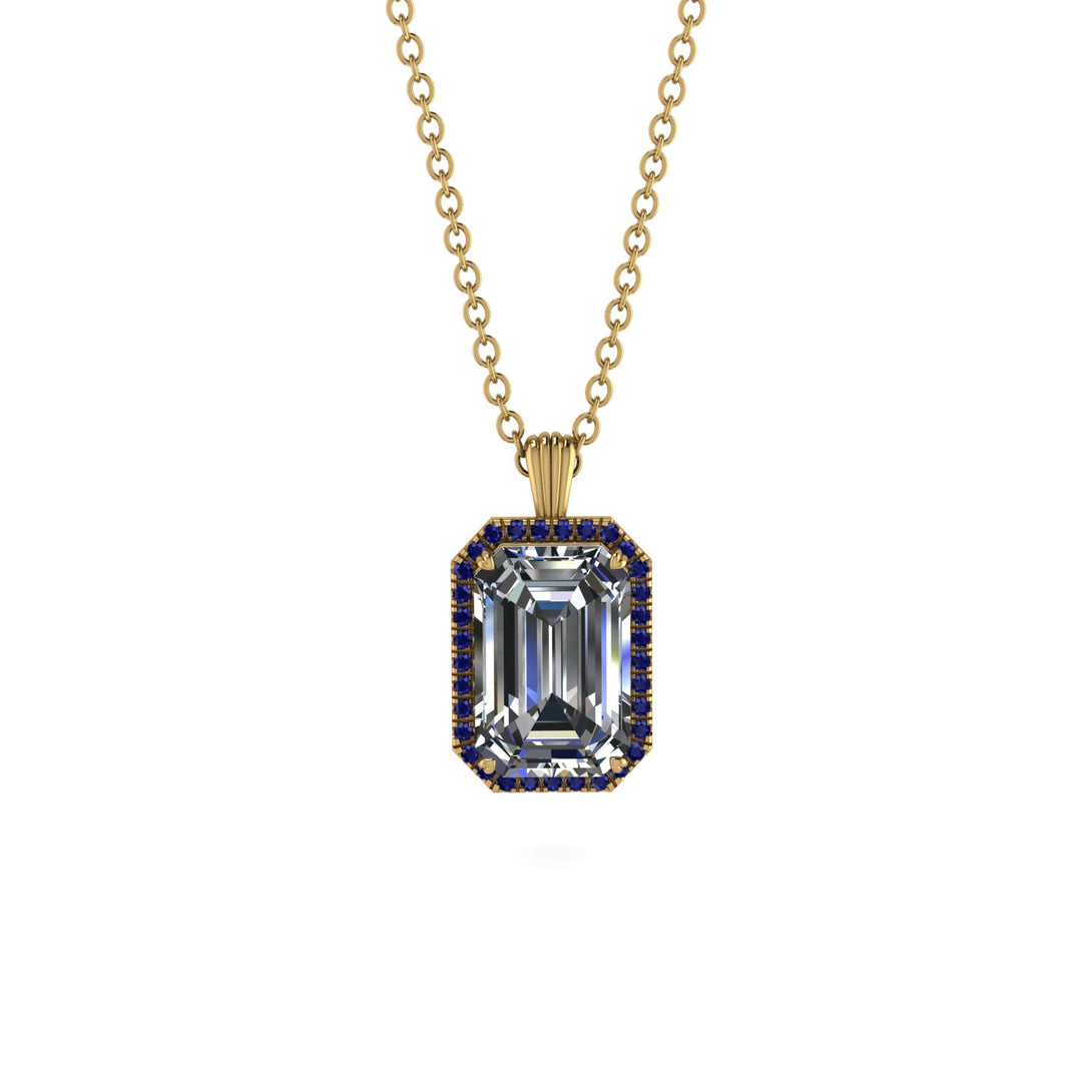 Halo Emerald Cut Diamond Necklace - Izabella No. 61