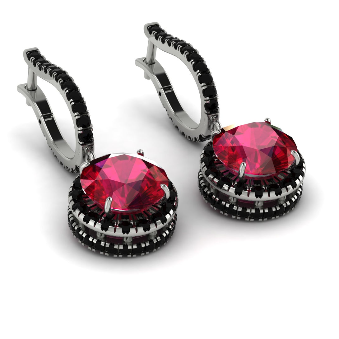 Hidden Halo Ruby Hoop Earrings - Catalina No. 42
