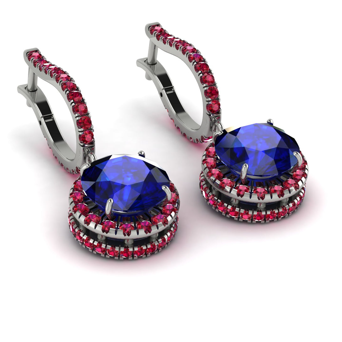 Hidden Halo Sapphire Hoop Earrings - Catalina No. 60