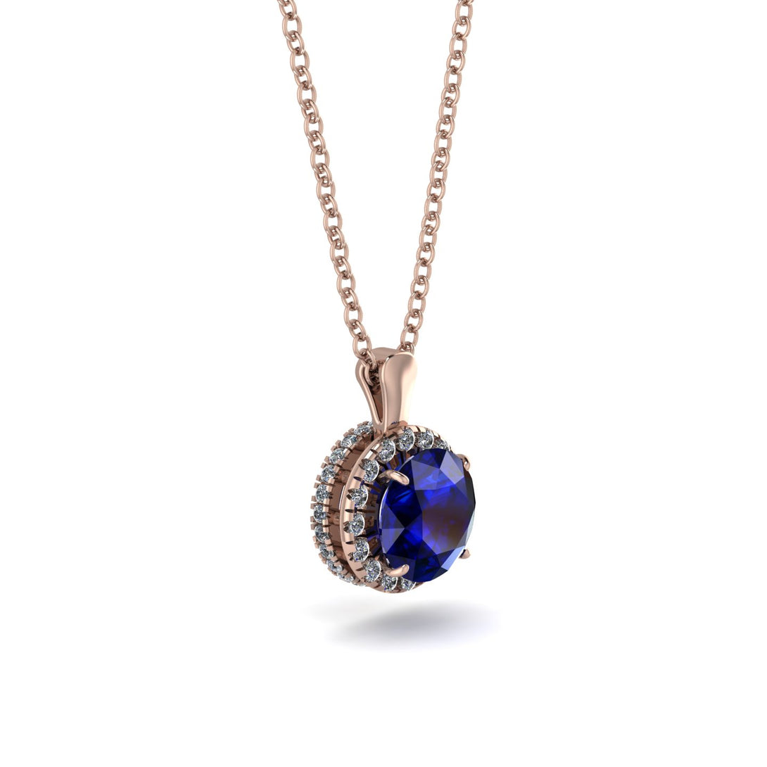 Hidden Halo Sapphire Necklace - Catalina No. 14